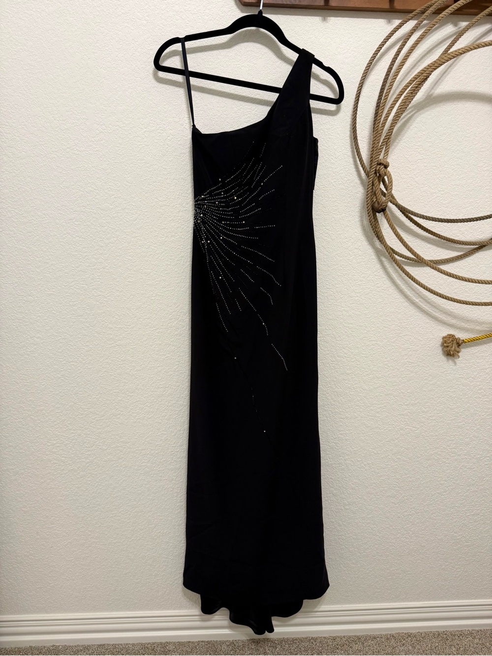 VINTAGE Y2K Black Beaded One Shoulder Maxi Gown - Size 4
